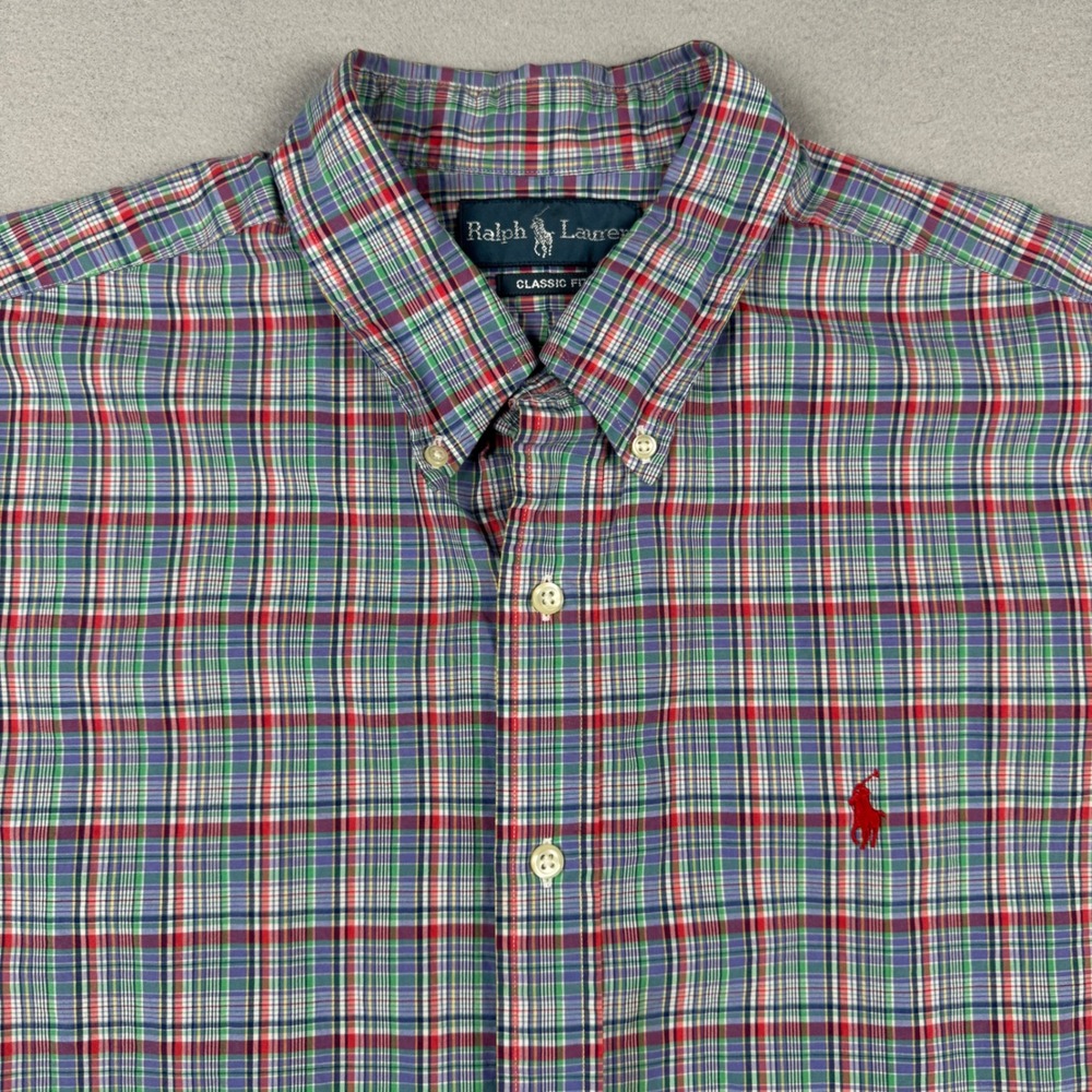 Ralph Lauren Mens XL Classic Fit Plaid Button Down Shirt Multi Color Red Pony - Picture 2 of 9